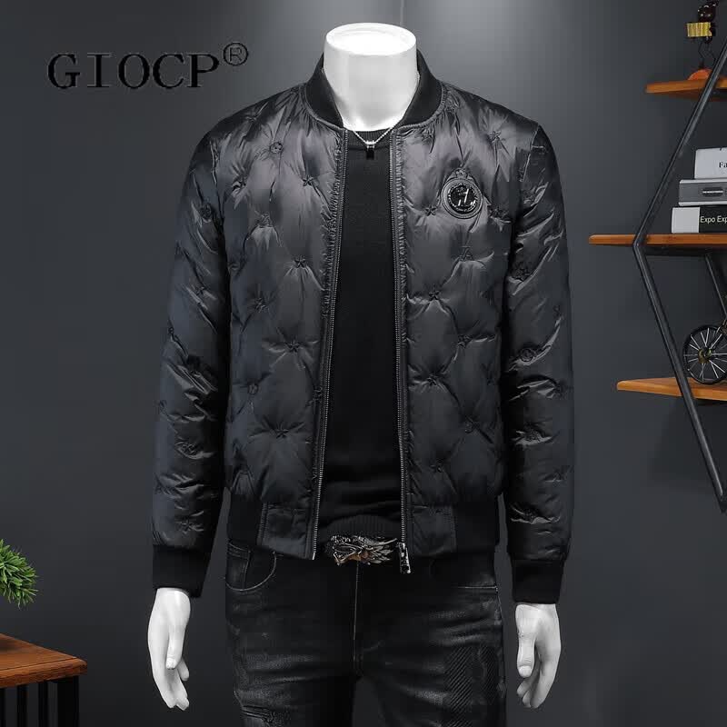 GIOCP香港潮牌冬季男士欧货时尚立领羽绒服外套保暖休闲加厚短款外套男 黑色 M