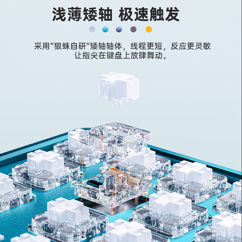 狼蛛H68 电竞游戏机械键盘无线蓝牙超薄矮轴办公便携薄款笔记本台式机电脑彩光RGB键盘 落雨玲珑-蓝粉渐变 青轴