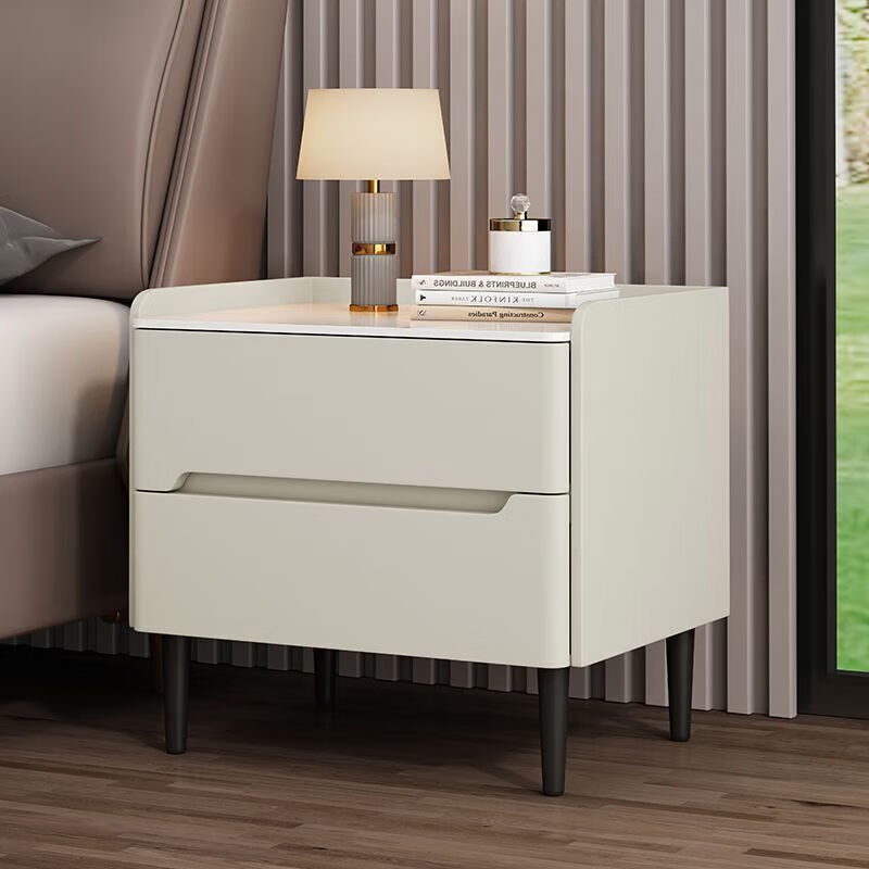 倘然之家实木床头柜家用轻奢卧室简约现代床边柜新款皮质岩板小型收纳 P6#米白色 30*40*50cm岩板桌面+实木柜体