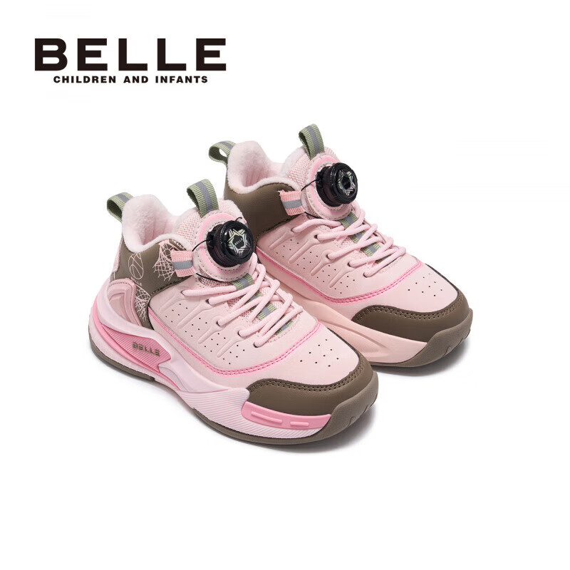 百丽（Belle）童鞋男童棉鞋2025新款儿童女童运动鞋加绒加厚大童户外休闲跑步鞋 BL5527粉色 28