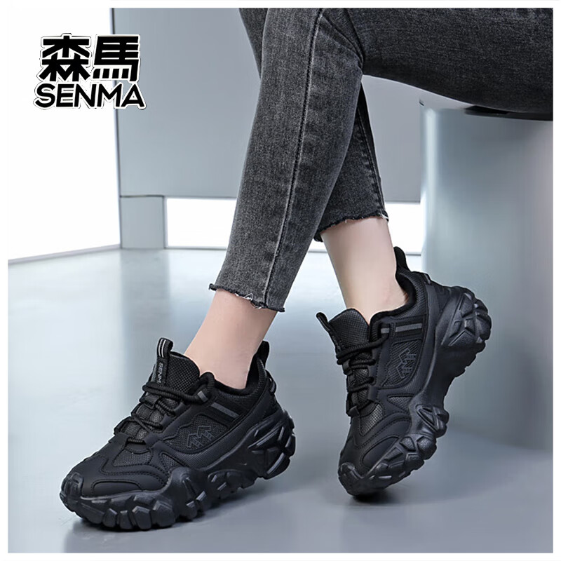 森馬新款情侣老爹鞋运动休闲跑步鞋男女款 黑武士【加绒】 39