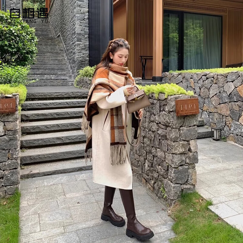 自相遇披肩2025新款氛围感斗篷长披风外搭保暖生日礼物送女生女友 枫叶黄