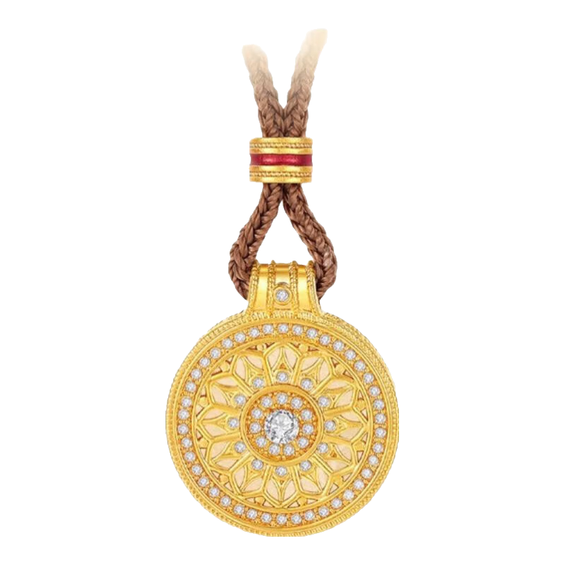 賽菲爾18K金鑲玉吊墜女款玫瑰花窗羅盤(pán)和田玉吊墜送生日禮物 吊墜+手工編繩+心動(dòng)玫瑰禮盒