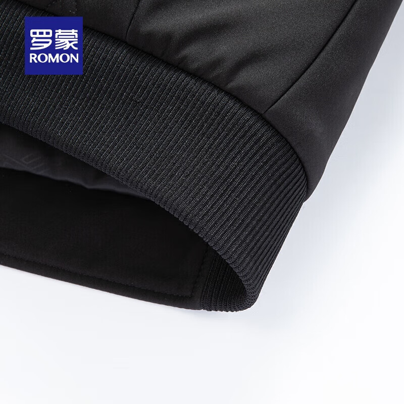 罗蒙（ROMON）加厚棉服2024新款秋冬毛领中老年男士保暖休闲商务防寒棉衣棉袄 黑色 L 175