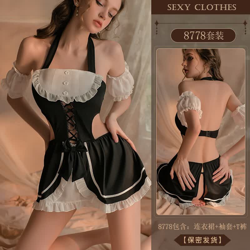 雨恋馨原创情趣内衣性感女仆服装角色扮演火辣女佣制服睡裙套装 黑色 均码