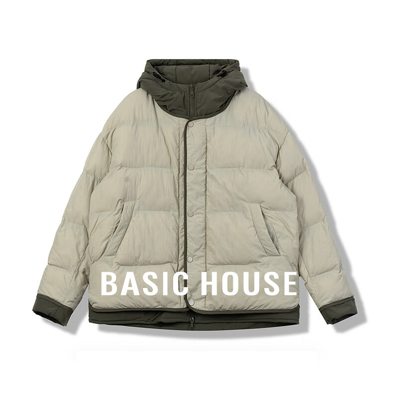 百家好（Basic House）Basic House/百家好连帽短款羽绒服女冬季2025冬季新款休闲风外套 豆绿色 S