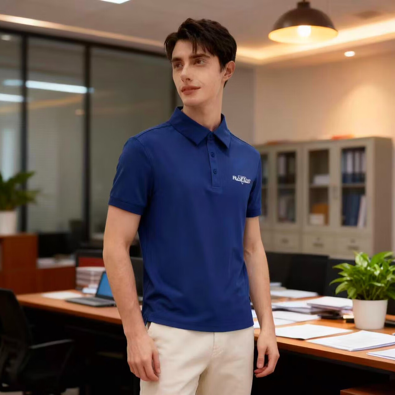 RUNFOND夏季速干短袖衫男士商务休闲运动翻领T恤透气吸汗快干 海军蓝 薄款 2XL 京东折扣/优惠券