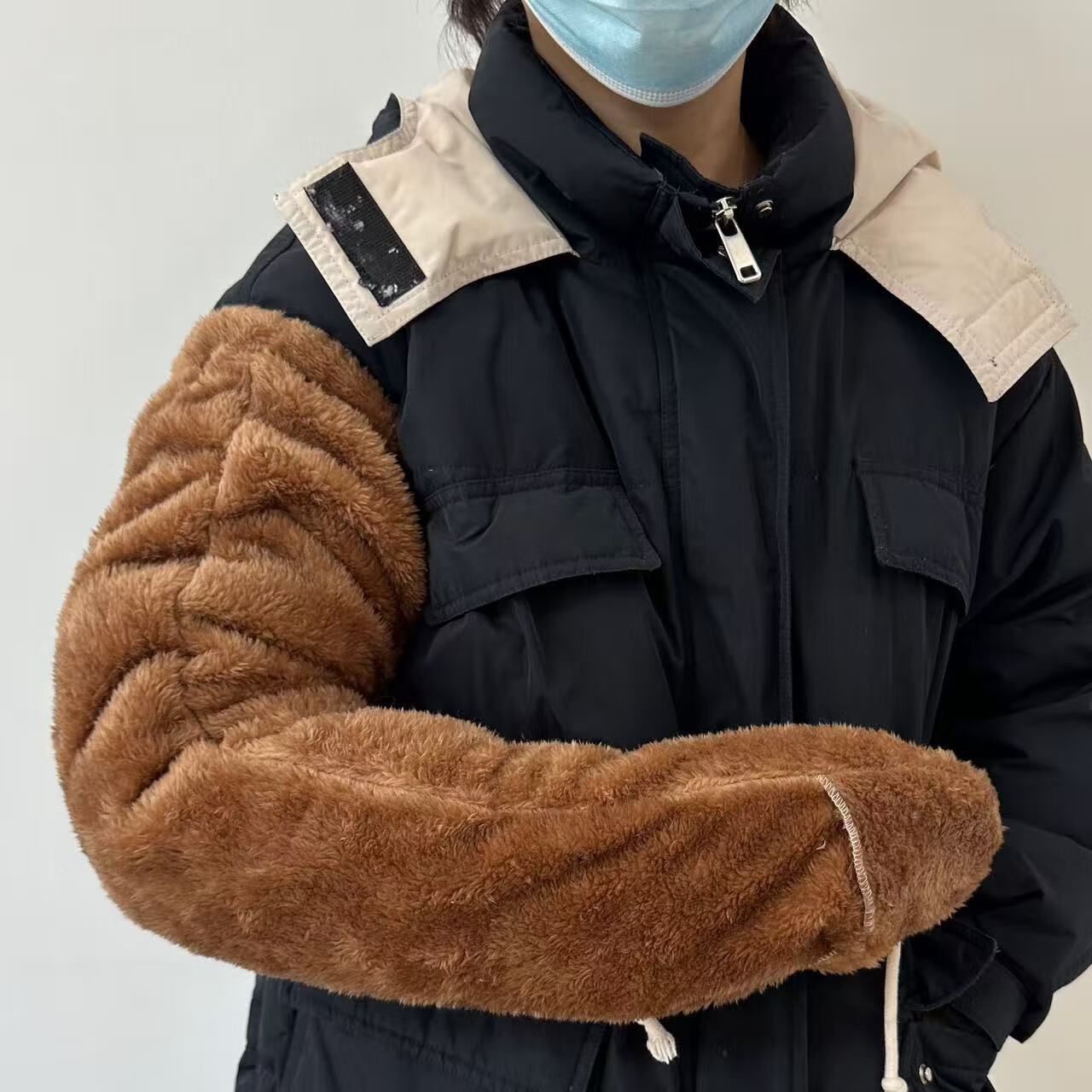 常为者秋冬保暖护臂护肘套加厚加绒护手臂手部保护套睡觉胳膊防寒长袖套 棕色加绒加长护手臂1只