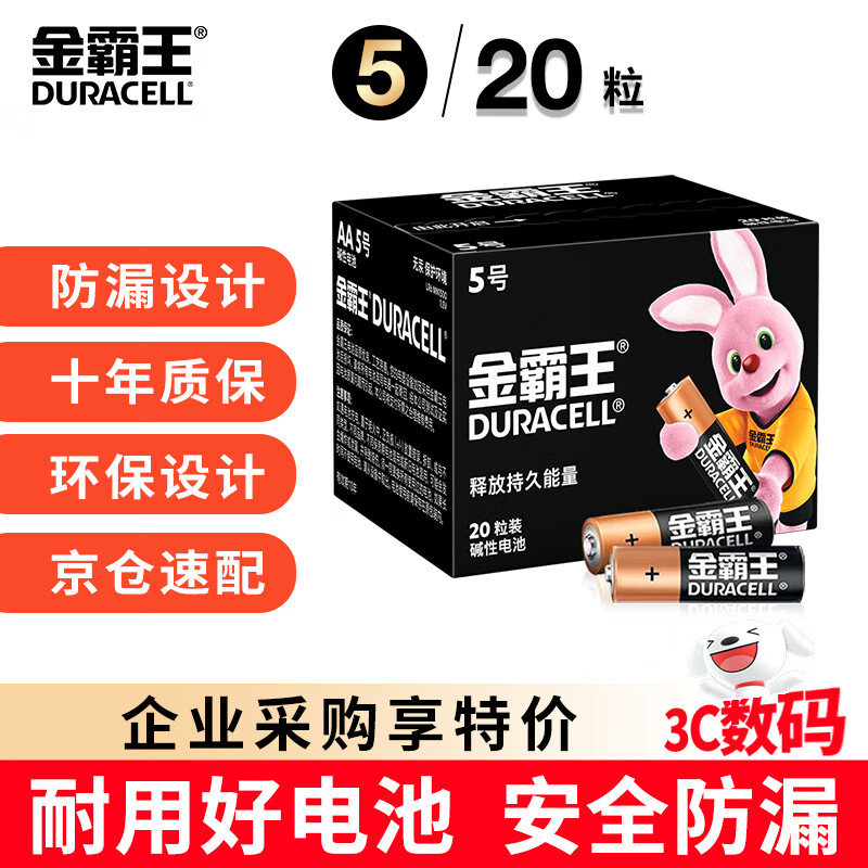 金霸王(Duracell)5号电池20粒装碱性干电池五号 适用博朗耳温枪/血糖仪/鼠标血压计电子秤遥控器儿童玩具