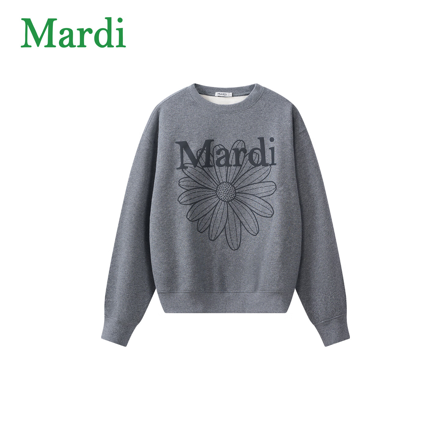 MARDI小雏菊印花卫衣女2025冬季新款宽松圆领套头衫MWY2542290 珐琅灰 S