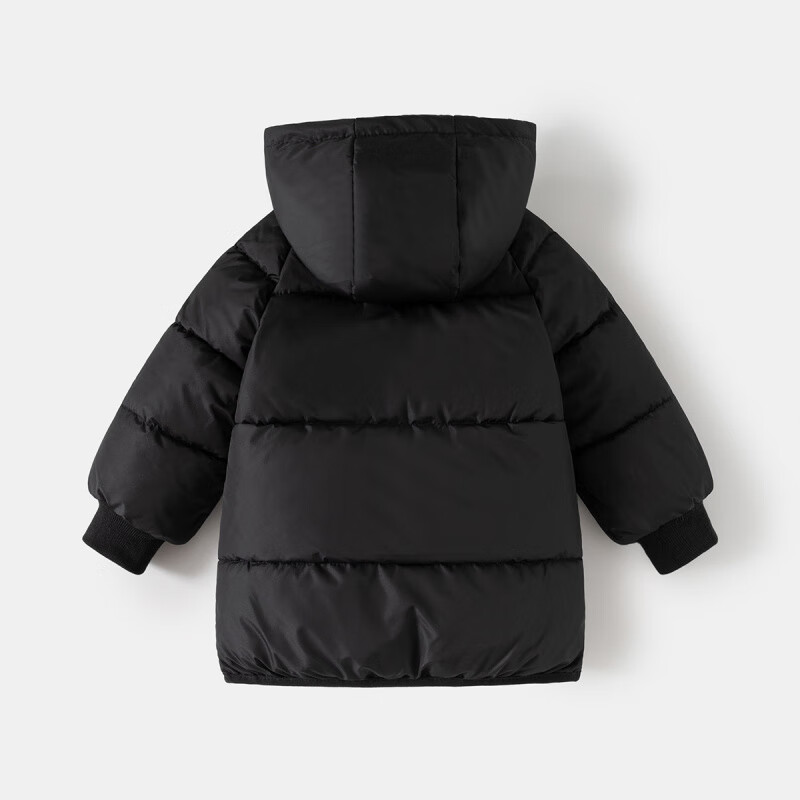 WELLKIDS儿童棉服秋冬装韩版中长款棉衣加厚面包服小童宝宝连帽外套棉袄潮 黑色 90