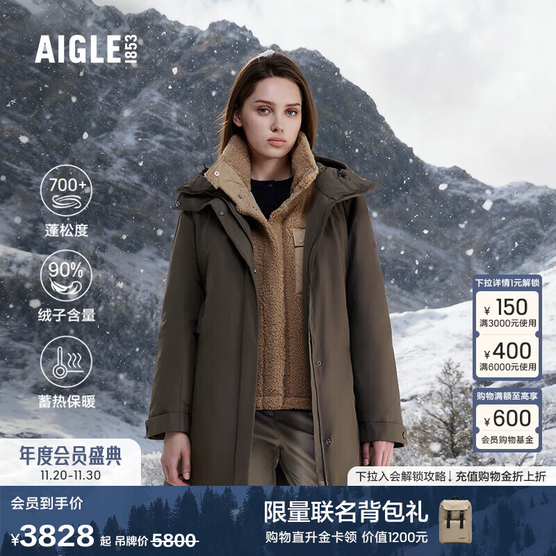 AIGLE艾高羽绒服GORE-TEX防风加厚保暖白鹅绒女士 雪松啡 BD213 M (38) (165/88A)