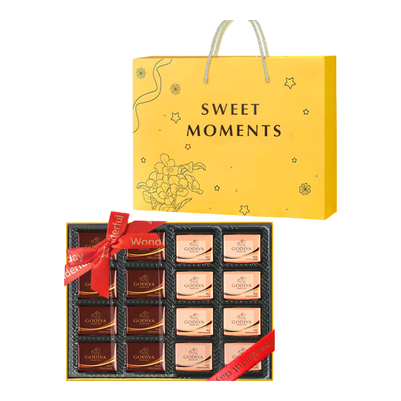 歌帝梵（Godiva） 巧克力礼盒 新年礼物 黑巧牛奶16片 情人节礼物生日礼送女友女生 [亚克力材质]礼盒16片送礼袋