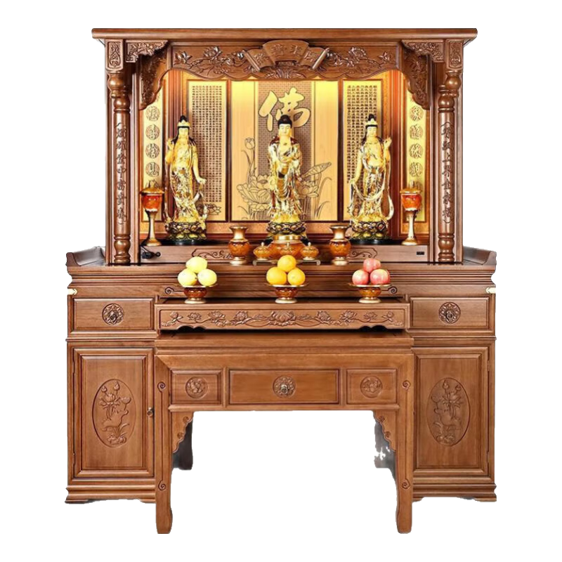 吉旺來(lái) 佛龕供桌佛臺供臺家用供神桌供祖加厚實(shí)木蓮花貢桌開(kāi)業(yè)升遷新居喬遷財神供柜菩薩香案 整套155規格【155*68*108cm】