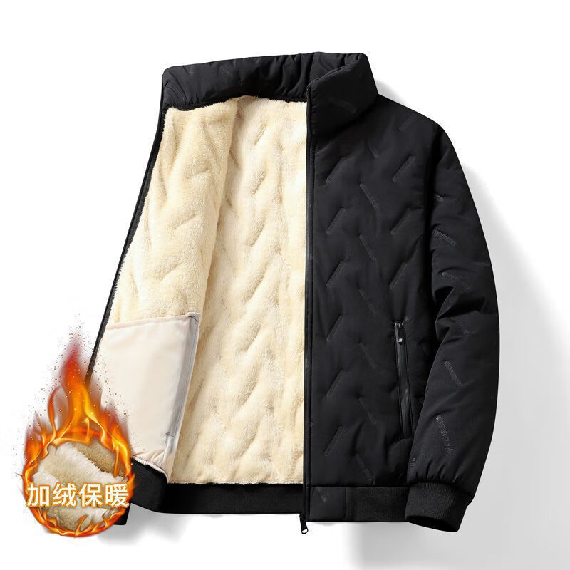 燠阳冬季新款男士冲击波棉服夹克男绒厚大码宽松保暖立领外套羊羔绒男 棉服黑色 4XL 【165-180斤】