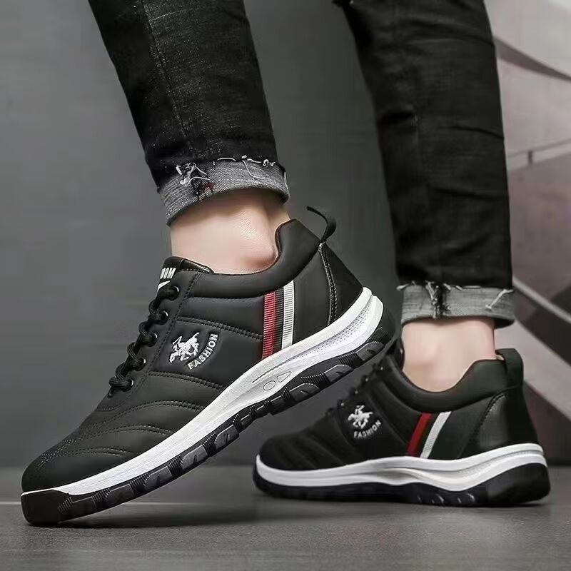 【严选好物】运动鞋耐磨跑步软底春秋季休闲透气防滑男鞋男士鞋子 保罗皮面-黑色 (一双) 40