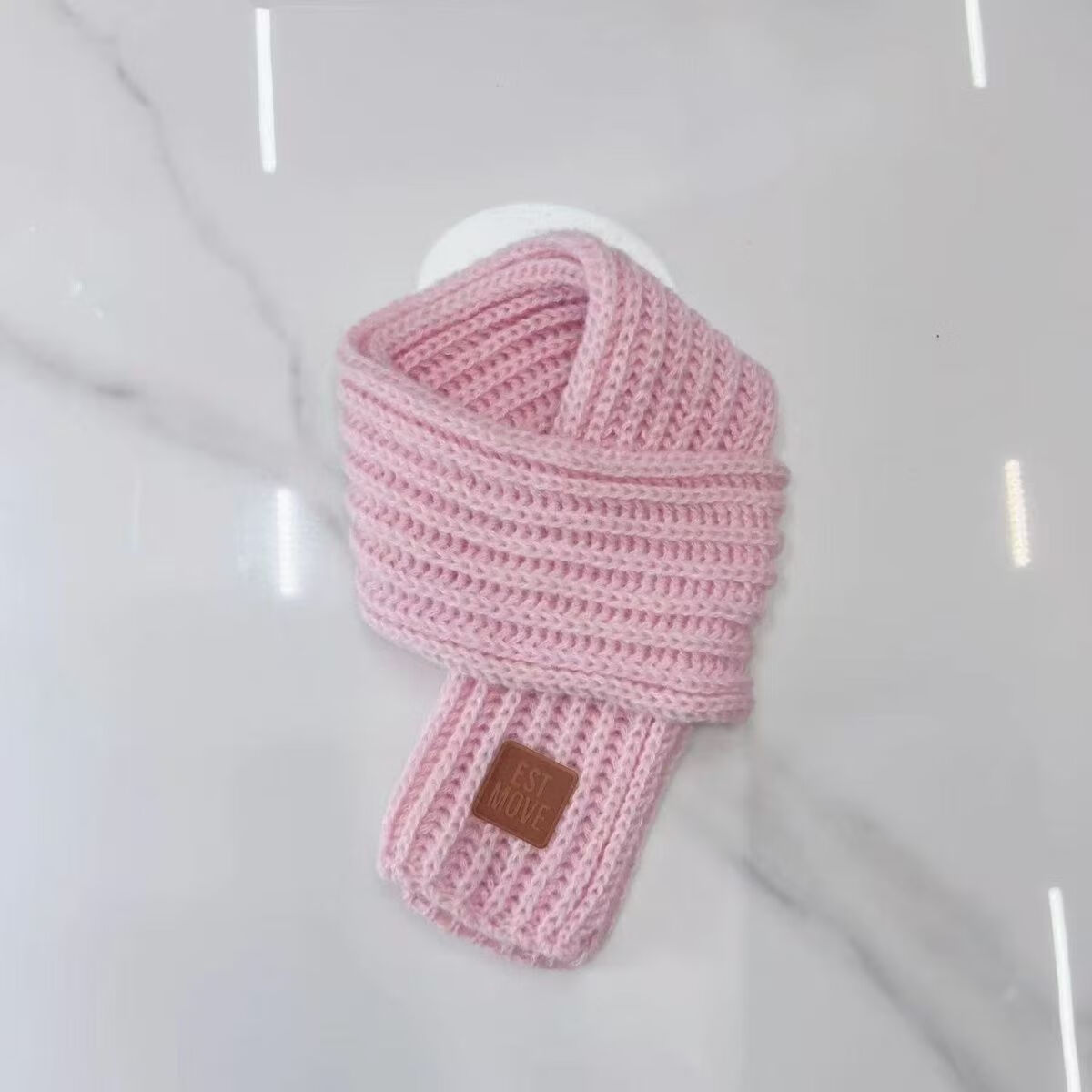 彩虹房子秋冬儿童围巾卡通可爱加厚保暖防风护颈男女童宝宝交叉毛绒围脖 针织围巾米色-参考1-10岁-130*9cm