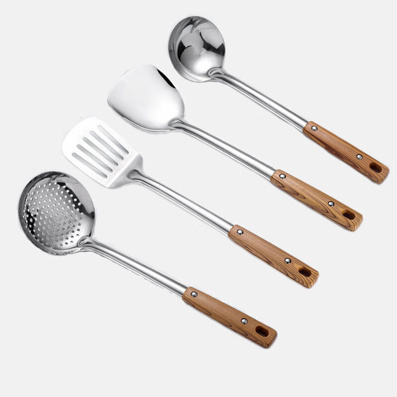 DEATKN锅铲煎铲汤勺漏勺不锈钢厨具加厚粥勺子套装家用厨房用品炒菜铲子 漏勺+煎铲+锅铲+汤勺--【四件套】