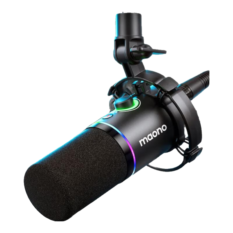 閃克Maono閃克直播麥克風(fēng)電腦配音動(dòng)圈麥克風(fēng)內(nèi)置聲卡錄音配音游戲話筒視頻會(huì)議手機(jī)K歌收音閃客pd200x PD200X黑色（圓盤支架款）