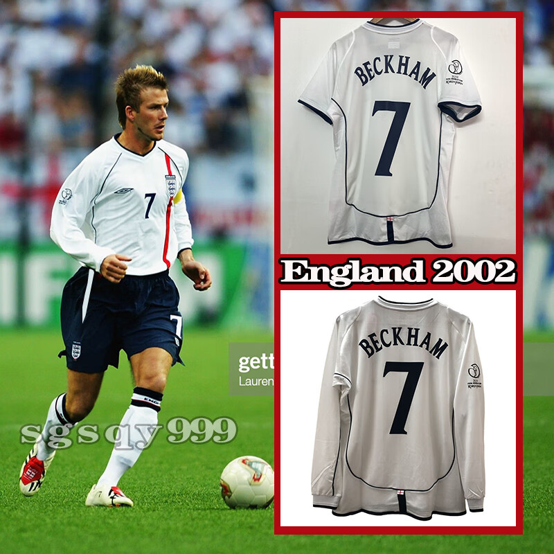 02英格兰主场球衣7号贝克汉姆长袖足球服2002世界杯小贝复古短袖 短袖