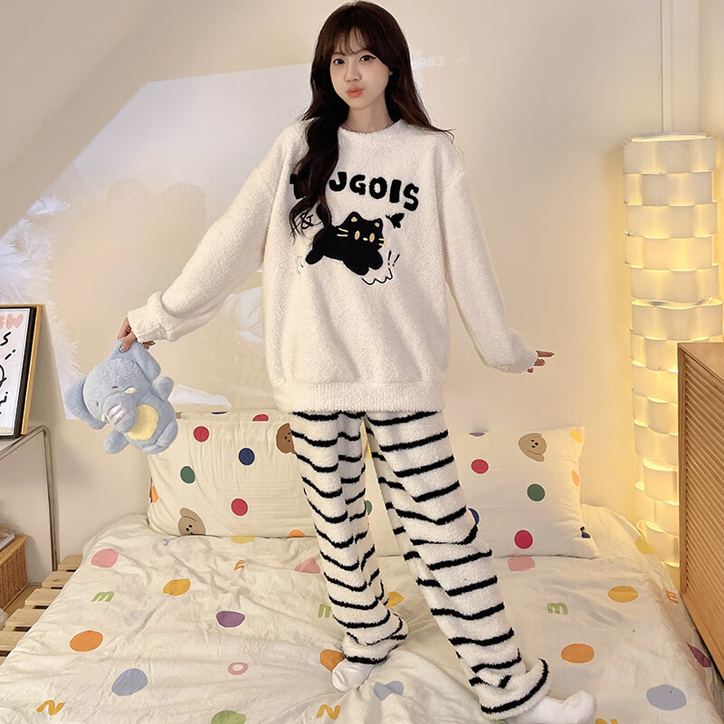 都市丽人半边绒睡衣女士秋冬季2025新款家居服女生睡衣加绒加厚居家服 女士家居服可外传 M （推荐80-100斤）