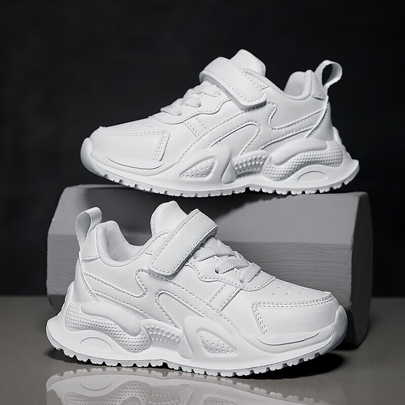 胖东来同款儿童小白鞋幼儿园女童运动鞋2025春秋男童鞋子网面白色板鞋 HL-159白色(皮面) 28 _内长17.6cm