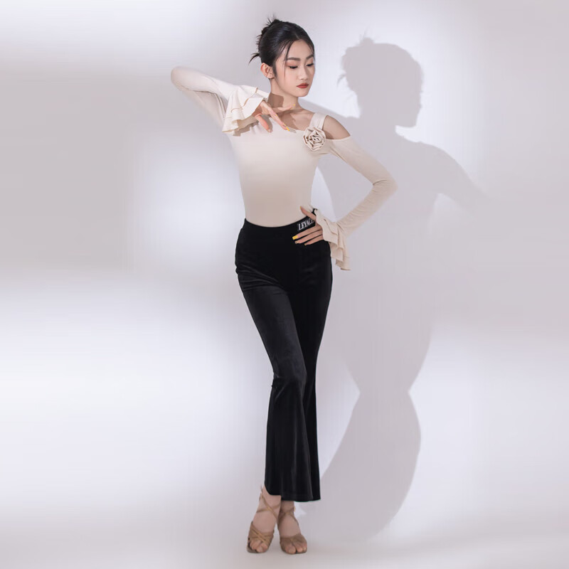 樂雅池2025秋冬新款拉丁舞服裝兒童拉丁舞服練功服舞蹈服拉丁褲裝 黑色 120cm