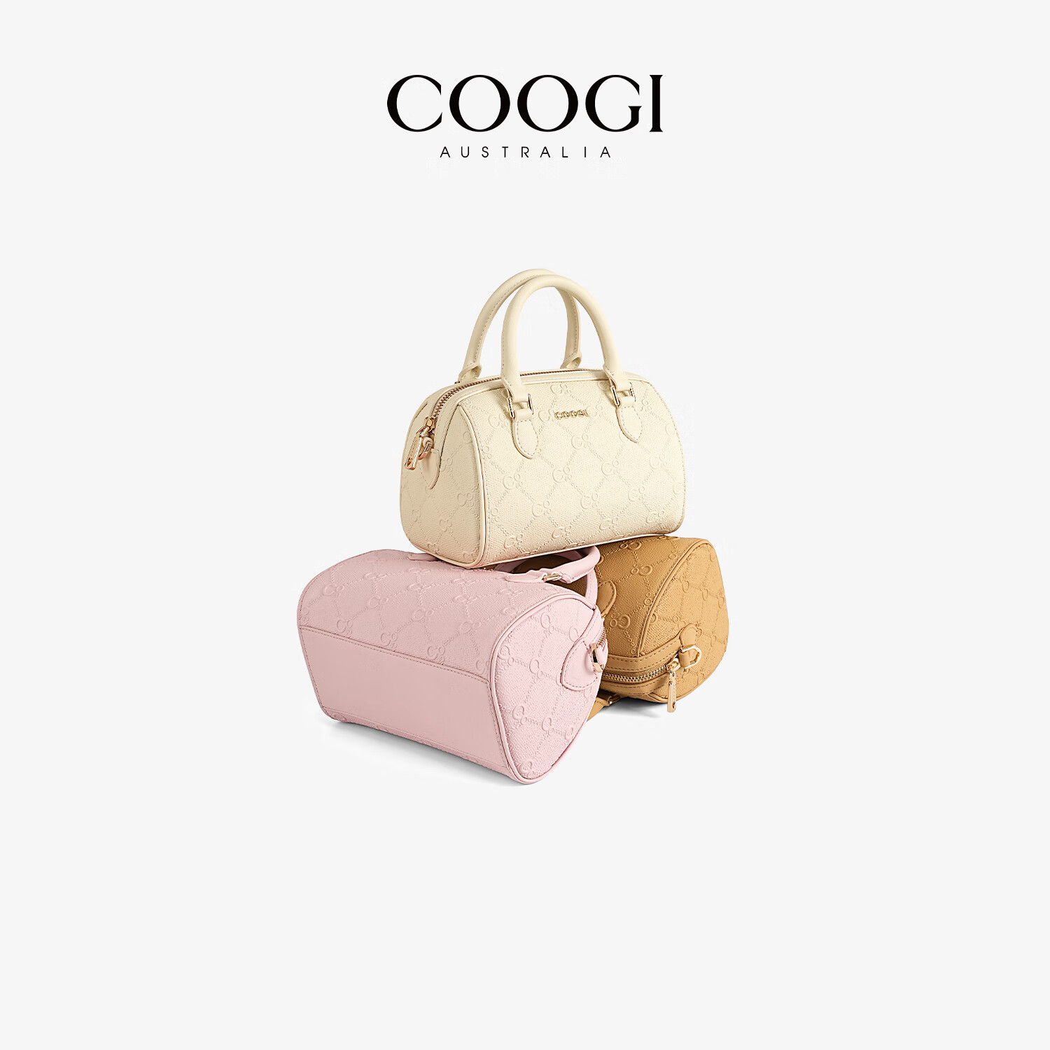 COOGI【Angelababy明星同款】包包女包单肩手提包斜跨波士顿包圣诞礼物 粉色 20*13*12.6CM