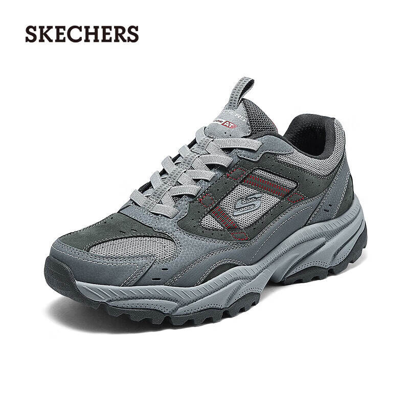 斯凯奇（Skechers）徒步鞋男款方便一脚蹬高透气抓地舒适户外休闲运动鞋子 炭灰色/红色/CCRD 41