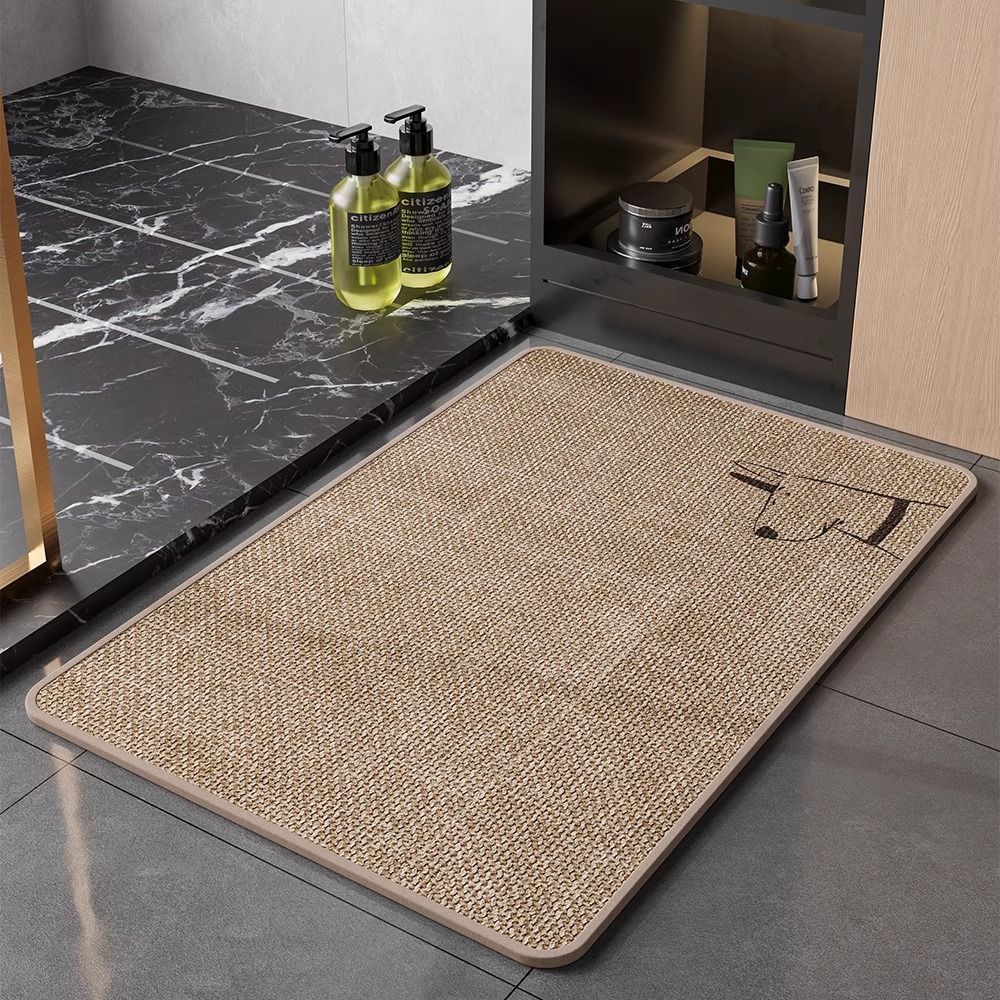 季象浴室地垫卫生间吸水防滑垫子厕所门口脚垫亚麻编织卫浴洗手间门垫 YM-燕麦-幸运狗狗 40X60cm