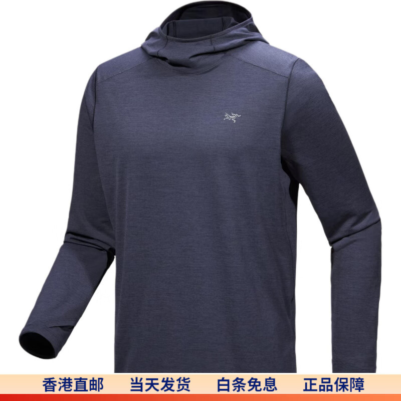 始祖鸟（ARC&#039;TERYX）CORMAC 印花连帽舒适套头长袖速干T恤 男款 宝石蓝灰/Black Sapphire Heath S