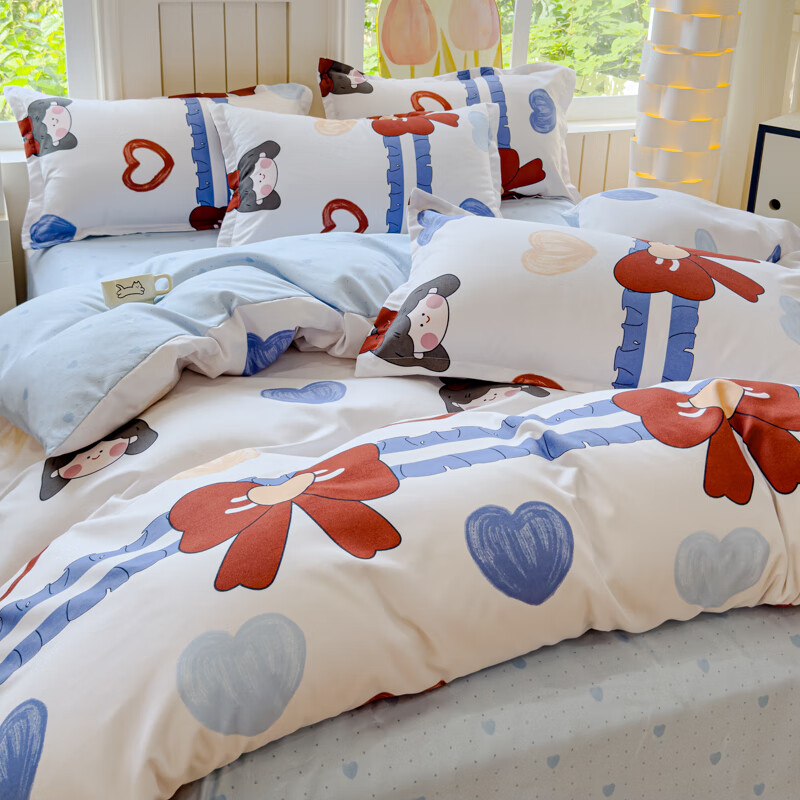 麦琪娜 斜纹磨毛四件套床上用品四件套双人床四件套简约床单被套四件套 40.01支 爱心 1.5/1.8米 床单款 被套200*230cm 四件套 京东折扣/优惠券