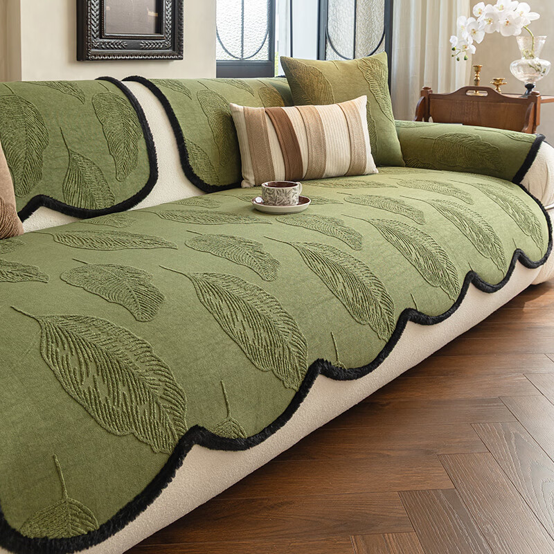 缔卓怡中古风异形沙发垫四季通用防猫抓坐垫套罩高级感皮沙发防滑盖布巾 异形千叶-绿色 70cm*70cm