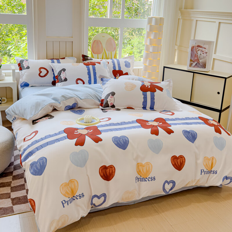 麦琪娜 斜纹磨毛四件套床上用品四件套双人床四件套简约床单被套四件套 40.01支 爱心 1.5/1.8米 床单款 被套200*230cm 四件套
