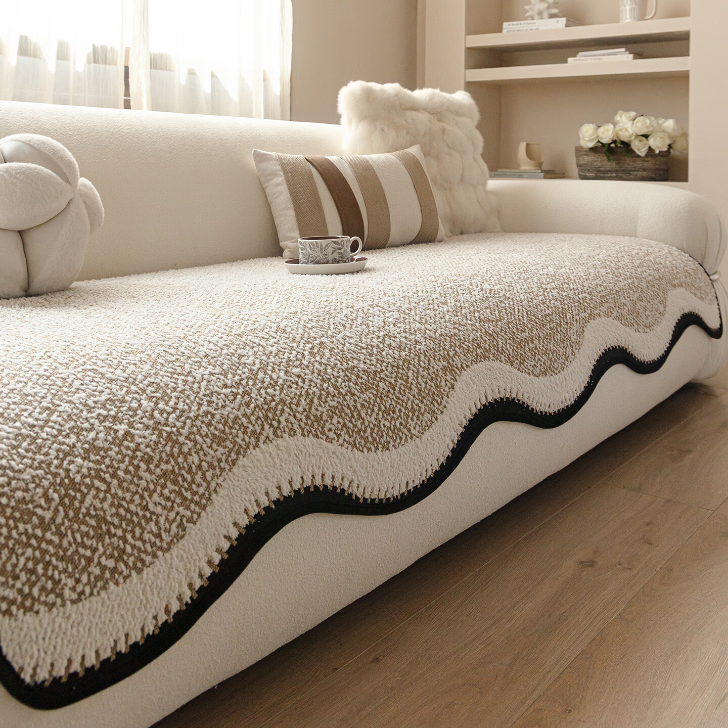 无印良品异形沙发垫四季通用加厚轻奢高级感皮沙发坐垫固定防滑沙发座垫 简茗-咖色【舒适透气 防滑耐磨】 90*240cm (大三人位/四人位 )