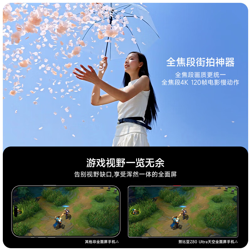 努比亚(nubia)Z80 Ultra 真全面屏 第五代骁龙8至尊版 7200mAh电池 AI影像大模型 16GB+512GB 凝光白 5G游戏手机