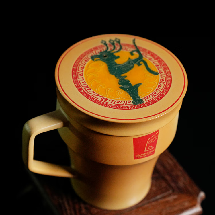 三星堆博物馆文创青鸟马克杯带盖杯子喝水杯子建水紫陶茶杯送长辈父亲节礼物 青鸟马克杯-凤鸟白泥款(建水紫陶)