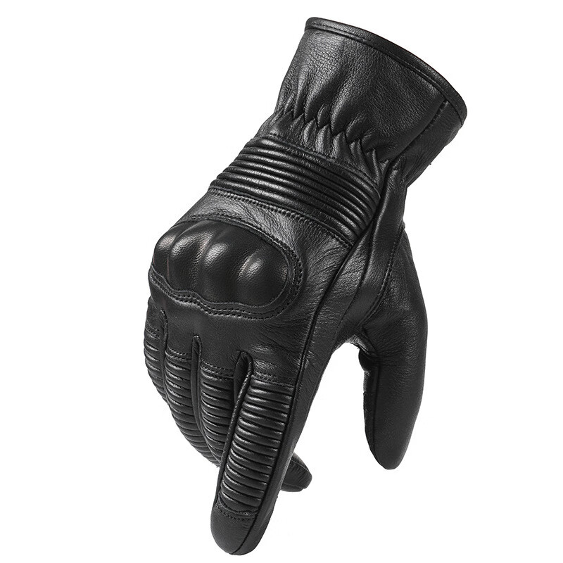 PICTURE法国进口牛皮硬壳手套男士户外运动健身长指黑色手套触屏越野摩托 黑色 XL