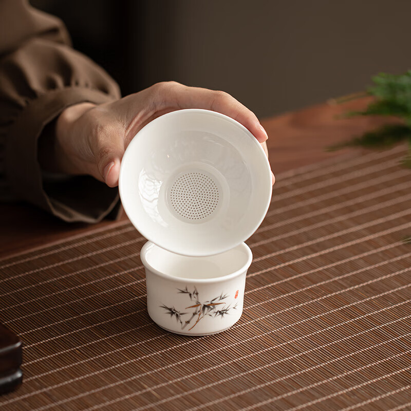苏氏陶瓷羊脂玉瓷竹韵茶具套装三才盖碗泡茶壶功夫茶杯大套装礼盒平价茶具
