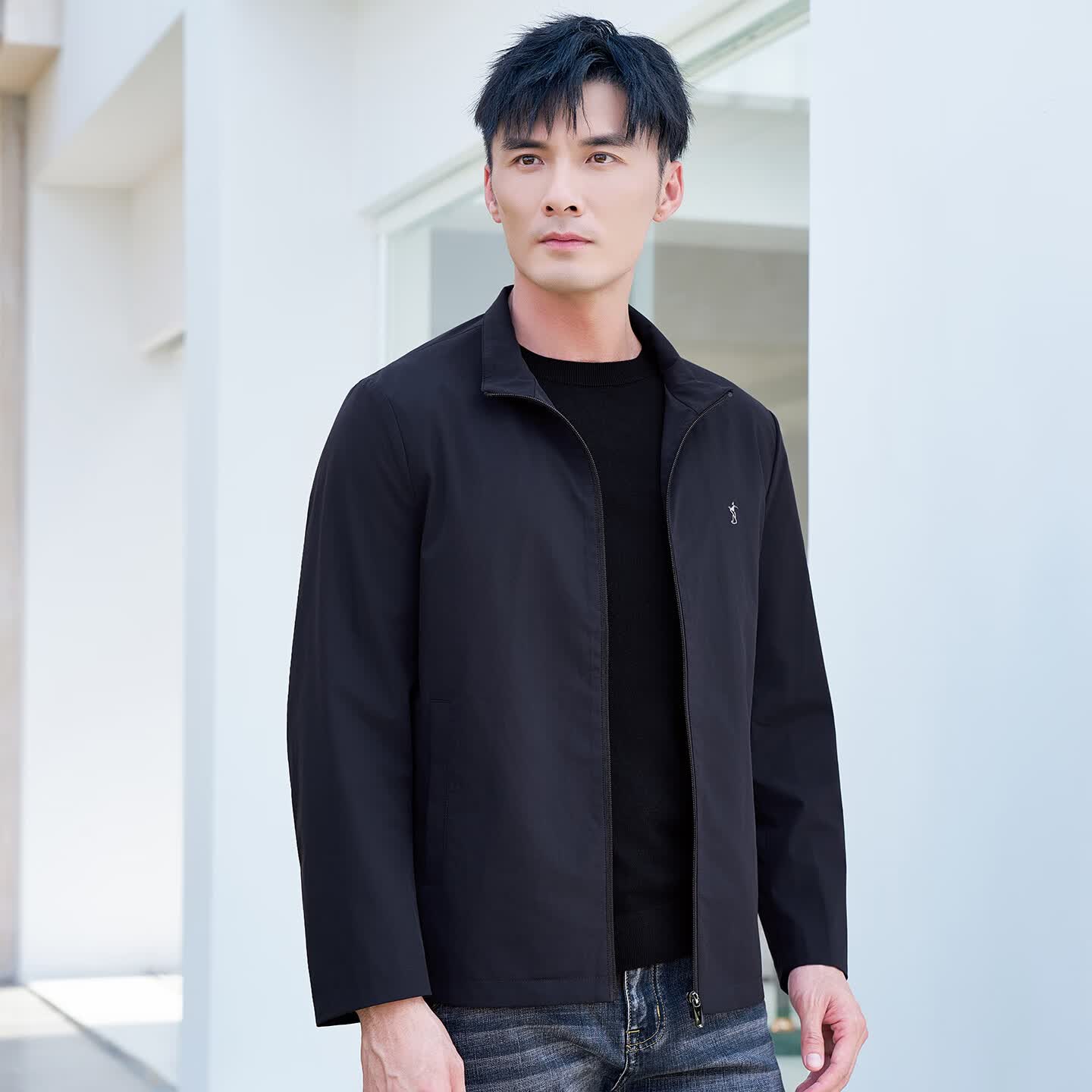 才子（TRIES）外套男行政夹克男士商务休闲立领春秋新款通勤风上衣男 黑色 XL (175/92A)