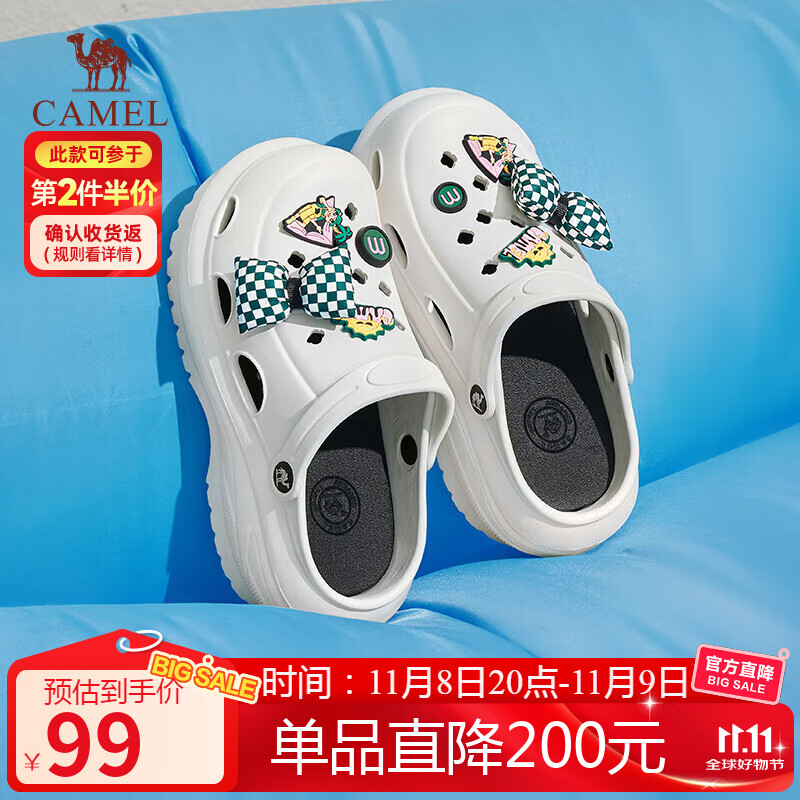 骆驼（CAMEL）洞洞鞋女时髦DIY原创鞋花松糕厚底凉拖鞋 L24M071642 白色 38/39 