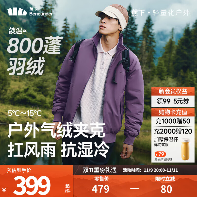 蕉下（beneunder）男士气绒服秋冬保暖外套轻薄户外运动防风夹克宽松百搭 绣球紫【升级款】 L