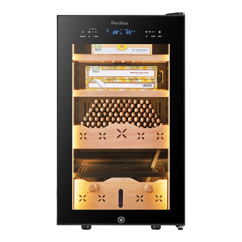 芭克斯(Bacchus)智能雪茄柜【W(wǎng)iFi控制+除氨】多功能獨立控濕恒溫恒濕裸養(yǎng)醇養(yǎng)西班牙雪松木變頻壓縮機風冷保濕柜 7代變頻款+燈帶+凈氨+WIFI(350支) 65L