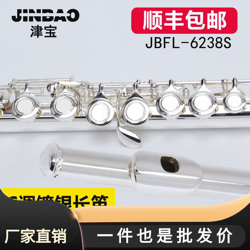 津宝批发JBFL-6238S初学考级闭键曲列式附E键C调长笛白铜镀银16孔 随机发