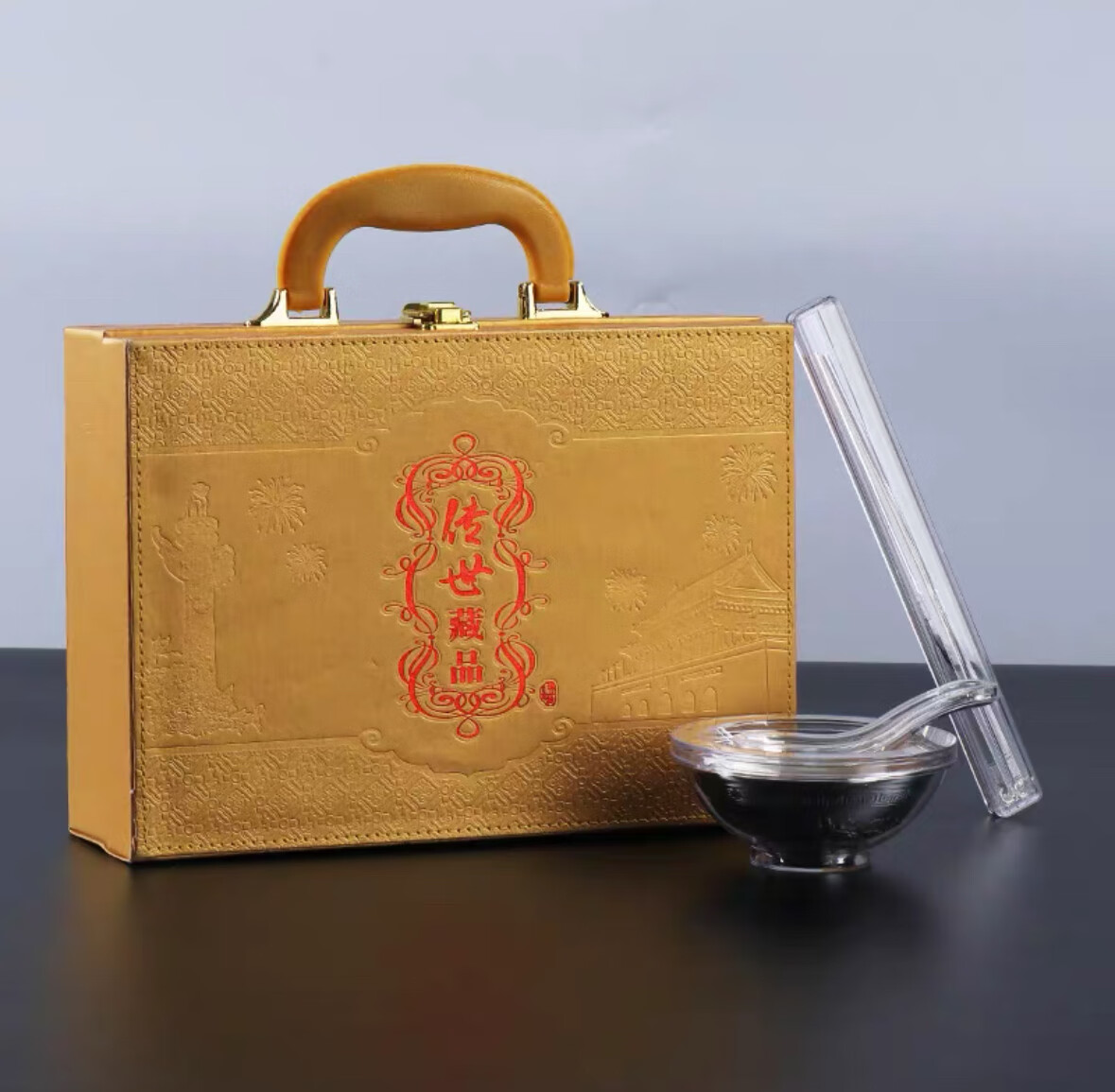 zhio认干儿子礼物百福银碗三件套皮盒镀银碗筷勺木盒套装银碗套装摆件