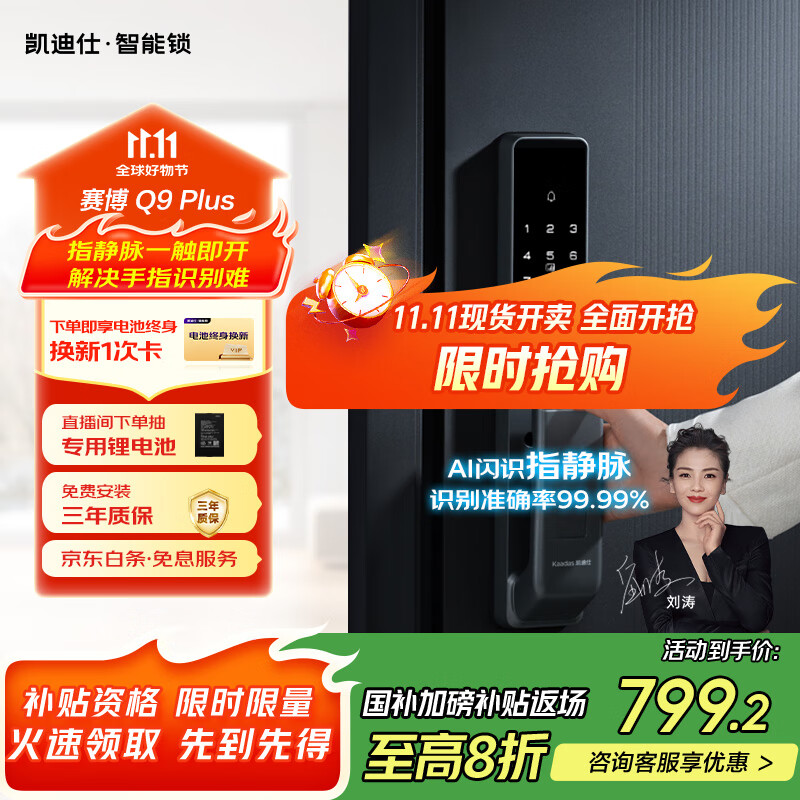 凯迪仕（kaadas）智能门锁 指静脉指纹识别 智能锁 电子锁密码锁 赛博Q9 Plus