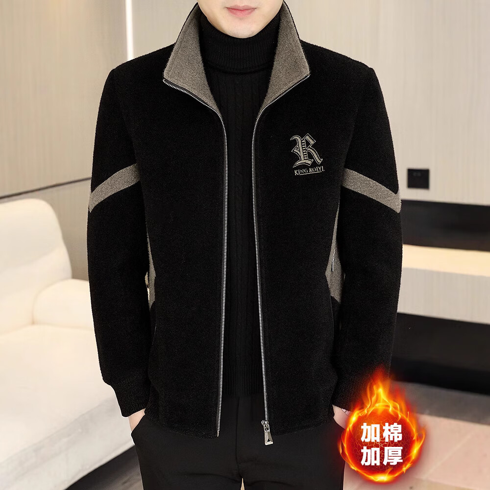 男士冬季2025新款翻领上衣服大衣加绒加厚休闲潮CGfR标保暖外套jd 883黑色（加绒加厚） M 建议90-105斤