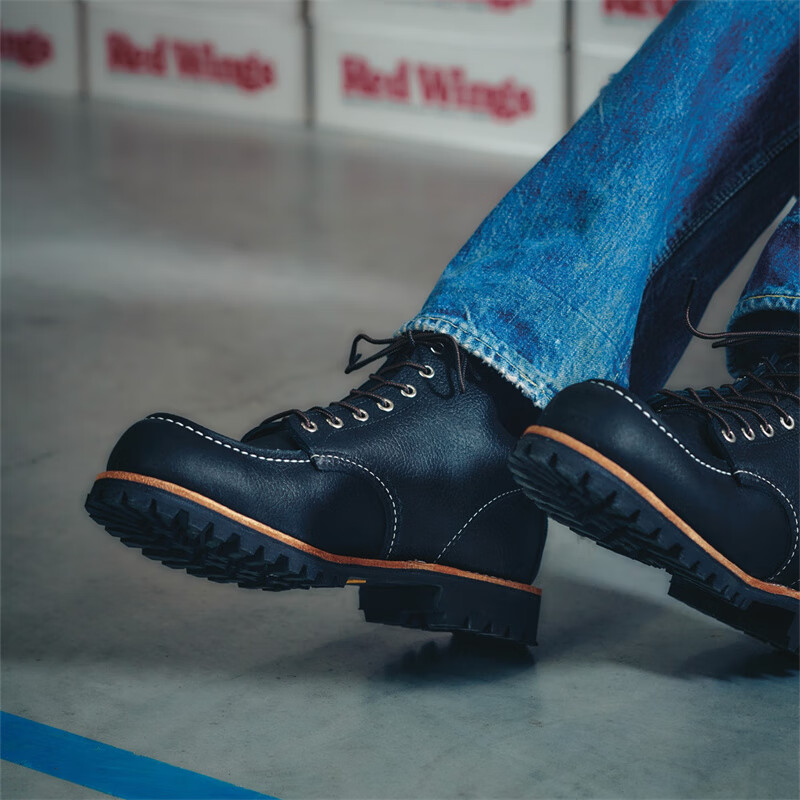 Red Wing红翼男鞋Roughneck新款工装靴6寸经典牛皮复古休闲防水男士马丁靴 黑色2949Black 39