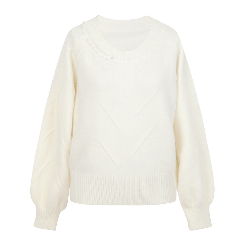 朵以2025冬季新款慵懒性感亮丝镂空珍珠圆领毛衣温柔甜美针织衫 蜜桃粉 均码