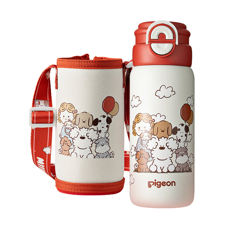 贝亲×miiiiichan儿童保温杯小学生上学专用喝水杯 316不锈钢 600ML 气球全家福-双饮口